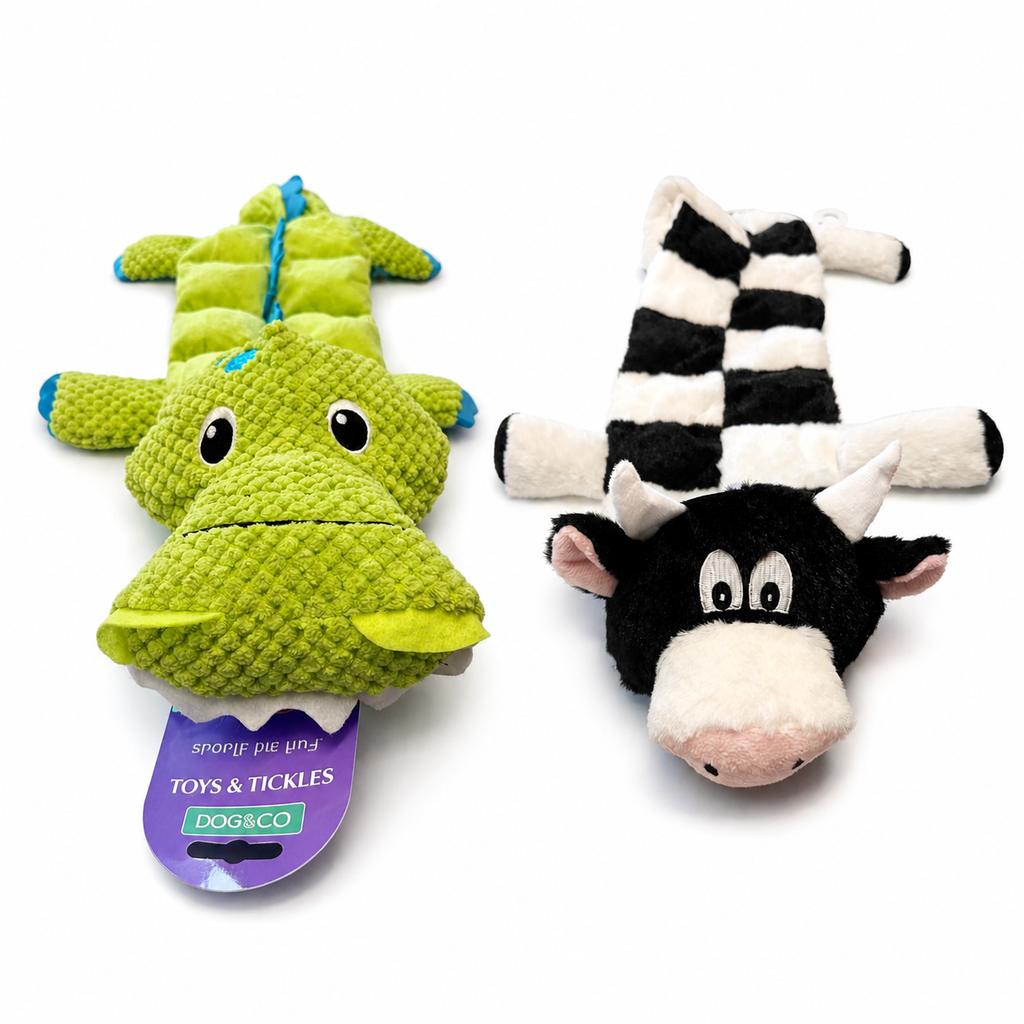 Hem & Boo Long Squeaker Cow & Crocodile Plush Dog Toy