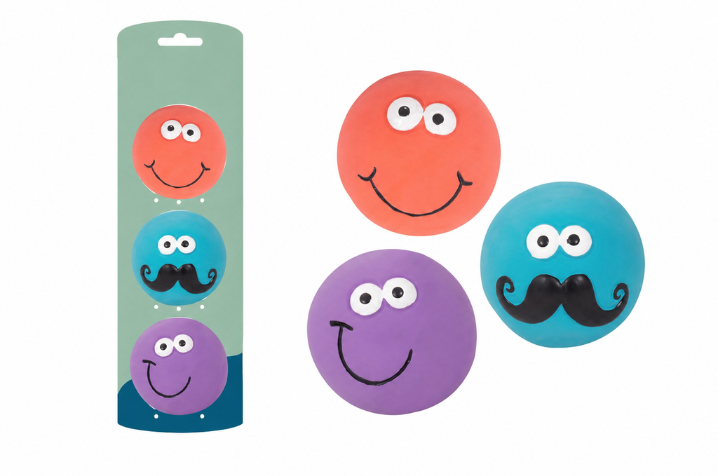 Smart Choice 3 Pack Smiley Face Latex Ball Dog Toy