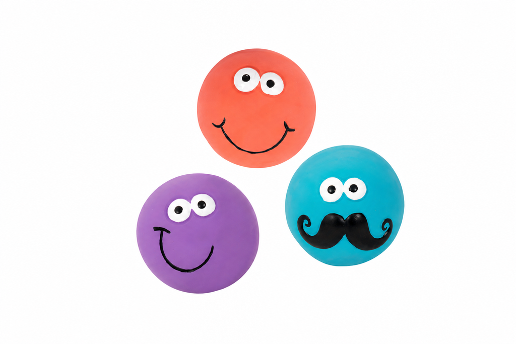 Smart Choice 3 Pack Smiley Face Latex Ball Dog Toy
