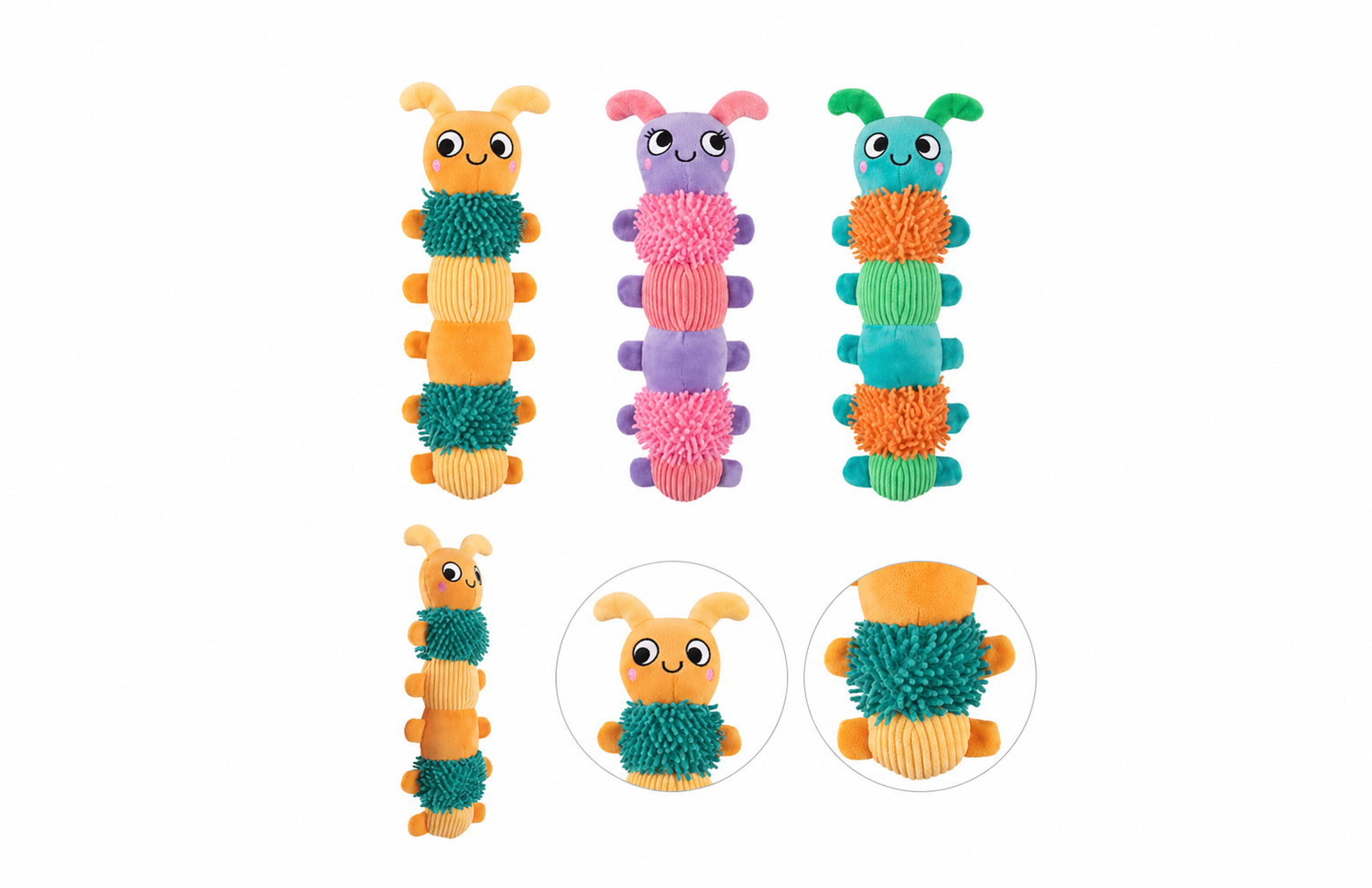 Smart Choice 30cm Three Squeaker Caterpillar Plush Dog Toy