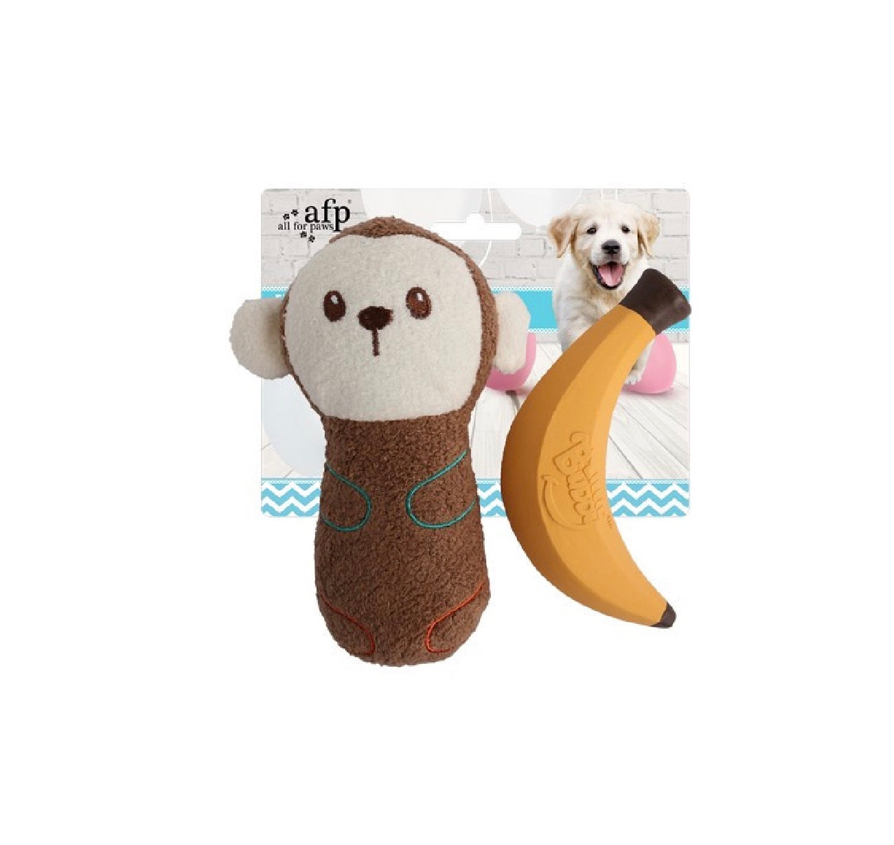 All For Paws Little Buddy Monkey Plush & Latex Banana Twin Pack