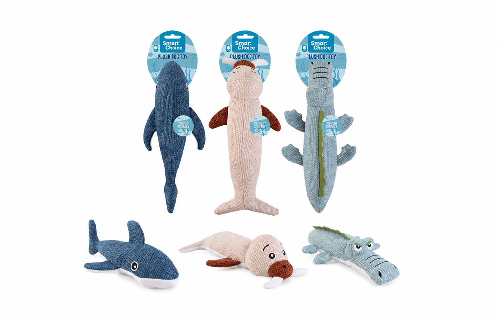 Smart Choice Squeaky Bottle Plush Sea Creature Dog Toy