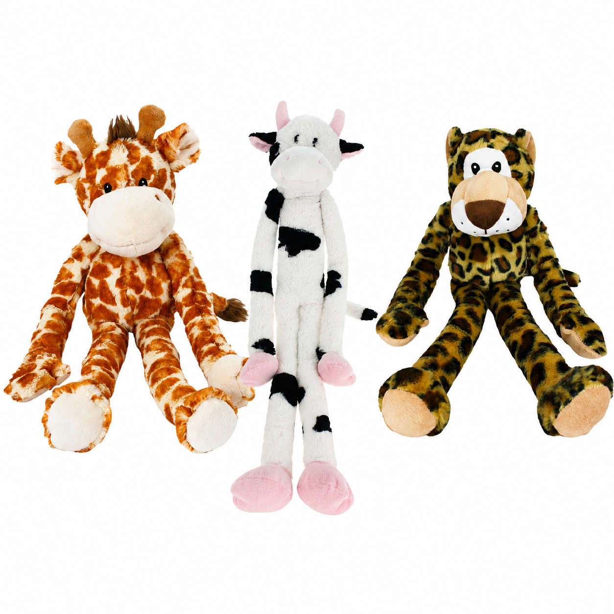 Happy Pet Long Leg Plush Dog Toys- Cow, Giraffe or Snow Leopard